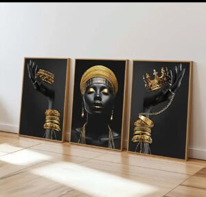 IMG_6489 Femme Africaine Noir et Doré – Ensemble de Cadres Décoratifs en Cristal 50 x 70 cm