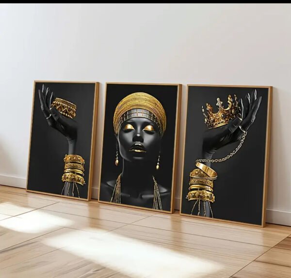 Femme Africaine Noir et Doré – Ensemble de Cadres Décoratifs en Cristal 50 x 70 cm