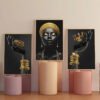 Femme Africaine Noir et Doré – Ensemble de Cadres Décoratifs en Cristal 45 x60 cm