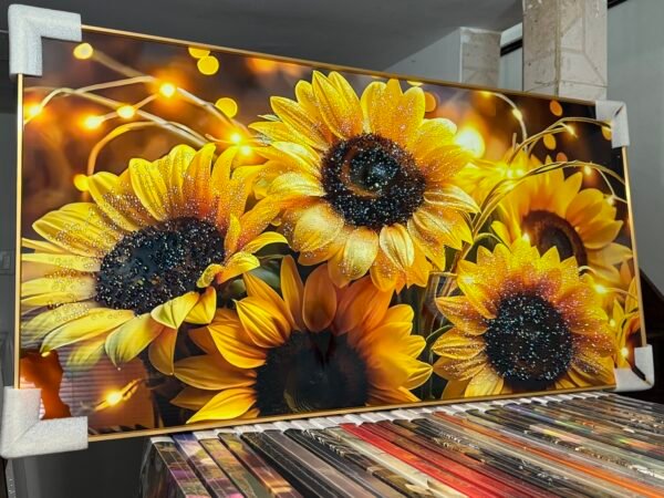 Tournesols Lumineux – Art Mural en Cristal Porcelaine Effet Diamant 60 x 120 cm