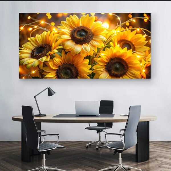 Tournesols Lumineux – Art Mural en Cristal Porcelaine Effet Diamant 60 x 120 cm