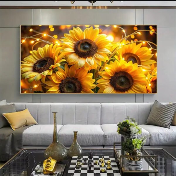 Tournesols Lumineux – Art Mural en Cristal Porcelaine Effet Diamant 60 x 120 cm