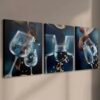 Ensemble de 3 Tableaux Décoratifs Verres à Vin – Salle à Manger – 50 x 70 cm chacun