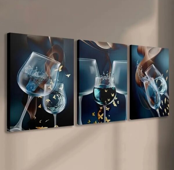 Ensemble de 3 Tableaux Décoratifs Verres à Vin – Salle à Manger – 50 x 70 cm chacun