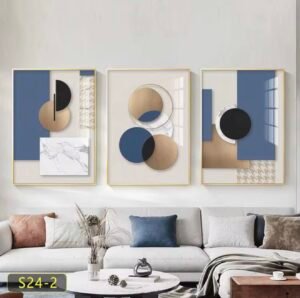 Trio Abstrait Élégance Bleu & Or – Ensemble de 3 Cadres Décoratifs