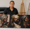 05E46FC5-4BA8-44C9-95F6-1DF10552D518 Ensemble de 3 tableaux sur toile – Femmes africaines élégantes – 18 × 24 pouces