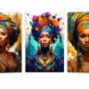 Ensemble de 3 Tableaux Africains Modernes – Art Mural sur Toile (Canvas) – Décoration Murale Colorée – 45 × 60 cm chacun