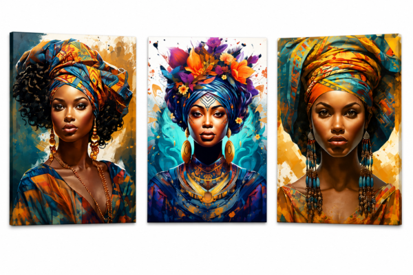 Ensemble de 3 Tableaux Africains Modernes – Art Mural sur Toile (Canvas) – Décoration Murale Colorée – 45 × 60 cm chacun