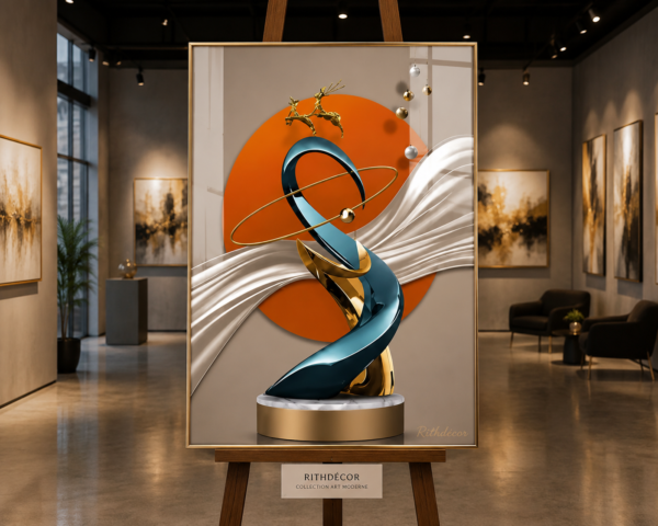 1 Pcs Tableau mural moderne en cristal porcelaine – Sculpture abstraite de luxe avec cadre noir ou champagne brossé