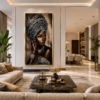 10442A86-F2B9-455E-BDDF-56A7715A1CA0 Art mural 1 pièce – Femme Africaine Élégante | Tableau en Cristal Porcelaine | Cadre Jaune Or | 60 × 120 cm | Décoration Murale de Luxe | Rithdecor