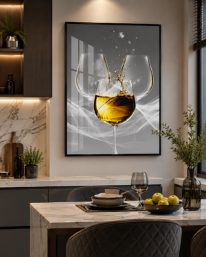 Art Mural Moderne en Cristal Porcelaine – Verres Élégants | Cadre Noir et Doré | 50 × 70 cm