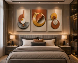 184539FC-2BC0-450B-AC4B-B1FF9ABEF2E3 Ensemble de 3 Tableaux Décoratifs Abstraits – Canvas sur Toile – Art Mural Moderne Géométrique – 50 × 70 cm – Tons Terracotta, Beige, Gris et Or