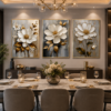 Ensemble de 3 Pièces – Art Mural Floral Moderne | Cadre en Cristal Porcelaine | 50 × 70 cm | Décoration Murale de Luxe | RithDecor