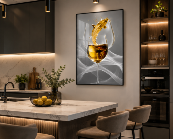 Art Mural Moderne en Cristal Porcelaine – Verres Élégants | Cadre Noir et Doré | 50 × 70 cm