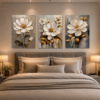 Ensemble de 3 Tableaux Floraux sur Toile – Fleur Blanche Élégante | Décoration Murale Moderne | 50 × 70cm | RithDecor