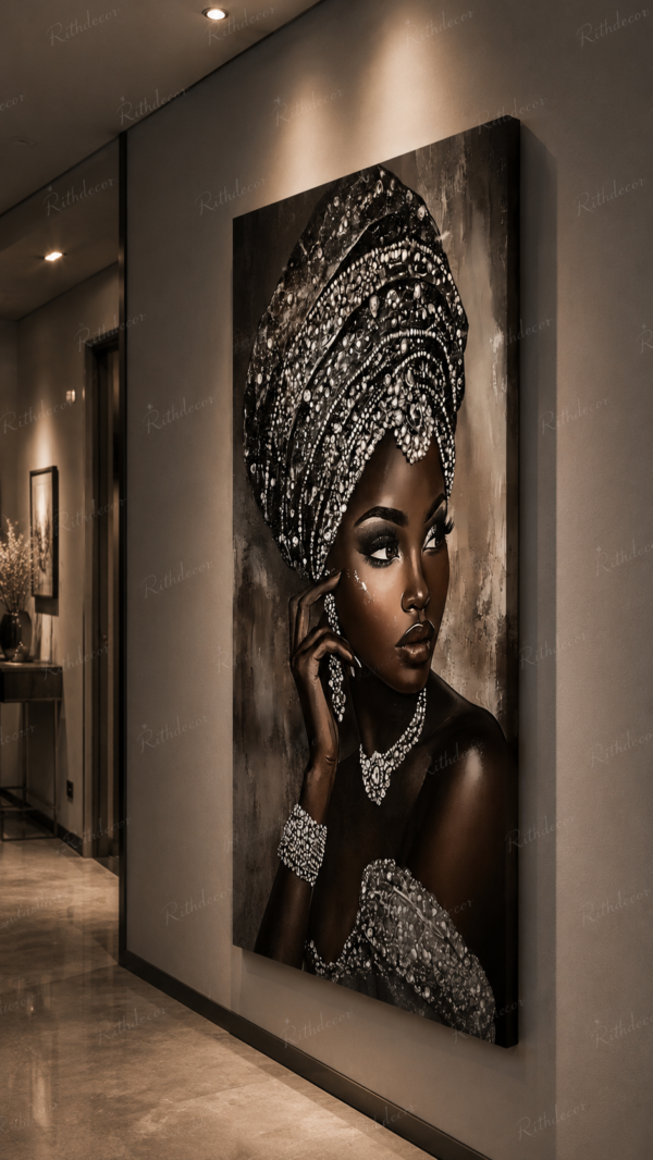 231F6FA0-EC79-4C95-871C-1C2C50ABCA50 Art mural 1 pièce – Femme Africaine Élégante | Décoration Murale en Métal | Tableau Vertical Moderne | 60 × 120 cm | Rithdecor