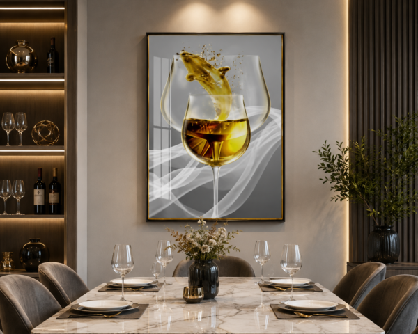 Art Mural Moderne en Cristal Porcelaine – Verres Élégants | Cadre Noir et Doré | 50 × 70 cm