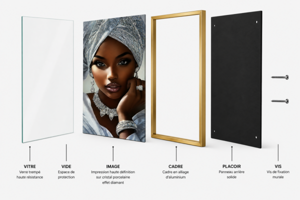 1 PCS Art Mural – Cadre Décoratif en Cristal Porcelaine 50 × 70 cm – Encadrement Noir ou Doré – Art Mural de Luxe
