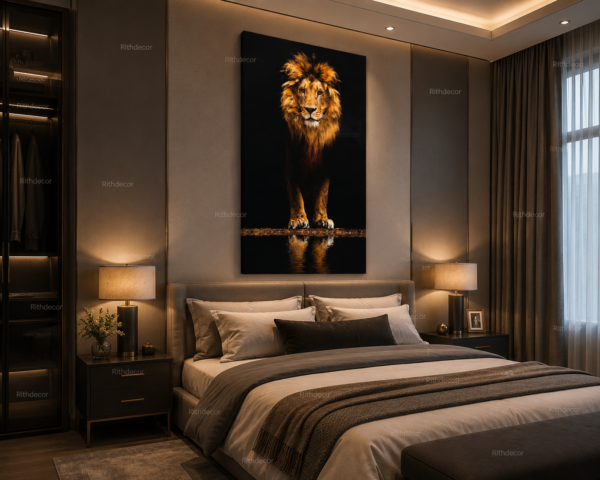 2994EB13-7DDA-45E1-9761-787BD1D5B6CA Lion Majestueux – Tableau Décoratif sur Toile | Canvas Wall Art Moderne | Noir et Or | 60 × 120 cm | RithDecor
