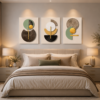 Ensemble de 3 Tableaux Muraux Abstraits – Canvas sur Toile – Art Géométrique Moderne – 45 × 60 cm – Tons Beige, Vert Sauge, Noir et Or