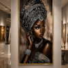 2F25C580-A0D3-4F6D-9A37-598F9CB8BBCE Art mural 1 pièce – Femme Africaine Élégante | Tableau en Cristal Porcelaine | Cadre Jaune Or | 60 × 120 cm | Décoration Murale de Luxe | Rithdecor