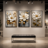 Ensemble de 3 Pièces – Art Mural Floral Moderne | Cadre en Cristal Porcelaine | 50 × 70 cm | Décoration Murale de Luxe | RithDecor