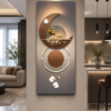 3B0C452D-5393-42B1-AEAC-0D73064EFB1B Tableau mural contemporain « Équilibre Lunaire » – Art mural 3D beige, brun et or – Toile décorative de luxe