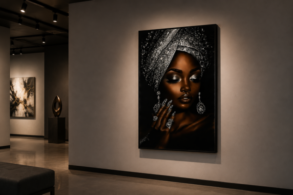 3B2929CB-0E53-476A-9177-091ACDE5B2AC Art mural 1 pièce – Portrait Femme Élégante Noir & Or | Tableau en Cristal Porcelaine | Décoration Murale Moderne | 50 × 70 cm | Rithdecor