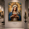 La Vierge Marie au Cœur Immaculé – Cadre Décoration Religieuse de Luxe – Art Sacré – Cadre Cristal Porcelaine en Diamant – 50 × 70 cm – Encadrement Doré
