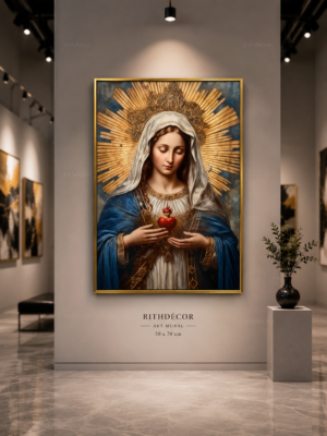 405DF9B2-DE23-4C5F-B34D-07D3BF53D898 La Vierge Marie au Cœur Immaculé – Cadre Décoration Religieuse de Luxe – Art Sacré – Cadre Cristal Porcelaine en Diamant – 50 × 70 cm – Encadrement Doré
