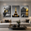 40844FA9-38FD-4250-9C4A-EA890B2CC6A9 Ensemble de 3 Tableaux Décoratifs sur Toile – Paris & Architecture Européenne | Canvas Wall Art Moderne | Gris et Doré | 18 × 24 pouces | RithDecor
