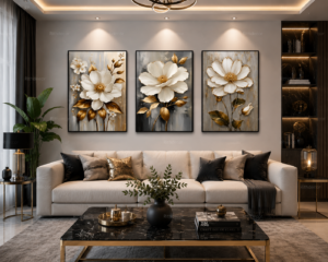 4253F9C5-3797-4181-AE59-DF1DECC0D7A3 Ensemble de 3 Pièces – Art Mural Floral Moderne | Cadre en Cristal Porcelaine | 50 × 70 cm | Décoration Murale de Luxe | RithDecor