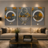 Tableau Mural Abstrait Moderne – Ensemble de 3 Pièces – Toile Canvas Encadrée – 50 × 70 cm – Gris, Or et Blanc – Décoration Murale de Luxe