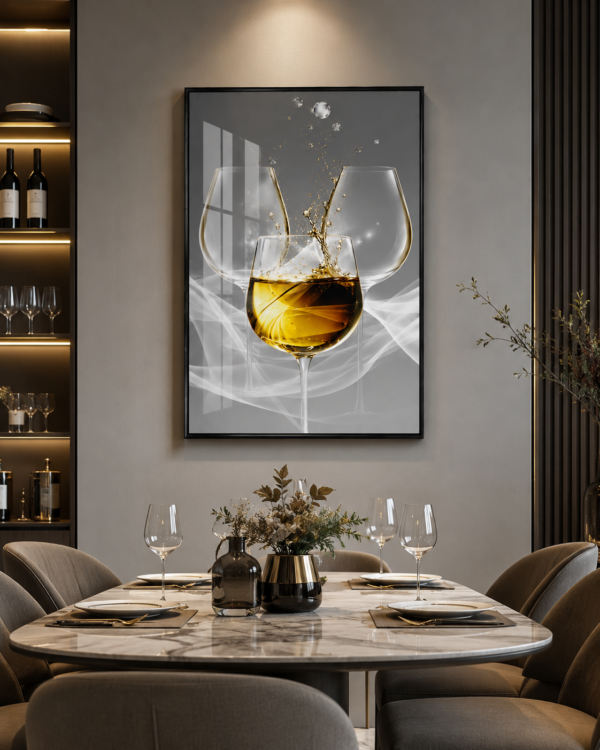 Art Mural Moderne en Cristal Porcelaine – Verres Élégants | Cadre Noir et Doré | 50 × 70 cm