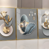 Ensemble de 3 Tableaux Muraux Modernes – Fleurs & Cygnes – Cadres Cristal Porcelaine en Diamant – Encadrement Doré – 50 × 70 cm