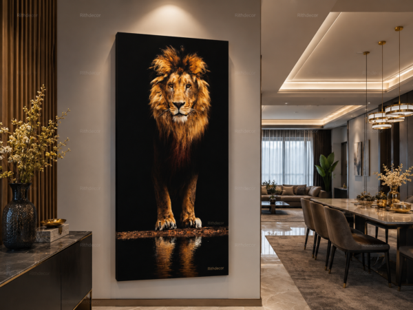 507FF20C-9CB5-40DC-BD10-8ECE518963A1 Lion Majestueux – Tableau Décoratif sur Toile | Canvas Wall Art Moderne | Noir et Or | 60 × 120 cm | RithDecor