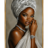 53E4ACBB-739A-451E-99F2-2997C2F2CBDF Pièce d’art mural en cristal porcelaine – Portrait Élégance Africaine – 50 × 70 cm – Cadre aluminium or champagne brossé