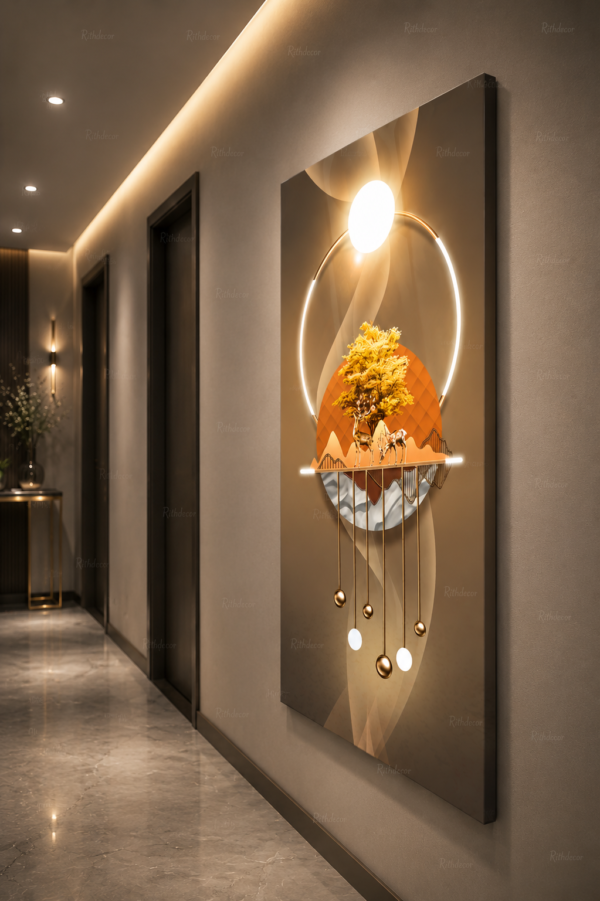 5409CF1C-28A0-4053-8922-B1E2DD9B57D2 Tableau Décoratif Moderne Arbre Doré & Cerfs – Art Mural Vertical | Cadre Canva | 60 × 120 cm | RithDecor