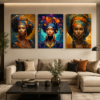 Ensemble de 3 Tableaux Africains Modernes – Art Mural sur Toile (Canvas) – Décoration Murale Colorée – 45 × 60 cm chacun