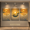 Ensemble de 3 Tableaux Décoratifs Modernes – Paysage Doré avec Cerfs | Cadre Canva | 45 x60 cm | Art Mural Élégant – RithDecor