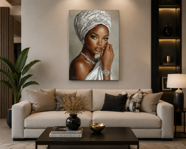5A039E98-7C6D-45A2-9F33-AF7B33BB90DB Pièce d’art mural élégance africaine – Tableau sur toile (Canvas) – 18 × 24 pouces – Prêt à accrocher