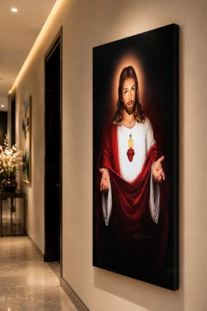 1 Pcs Tableau Décoratif Jésus Sacré-Cœur – Art Mural Religieux Moderne | Cadre Canva | 60 × 120 cm | RithDecor