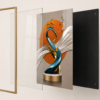 1 Pcs Tableau mural moderne en cristal porcelaine – Sculpture abstraite de luxe avec cadre noir ou champagne brossé