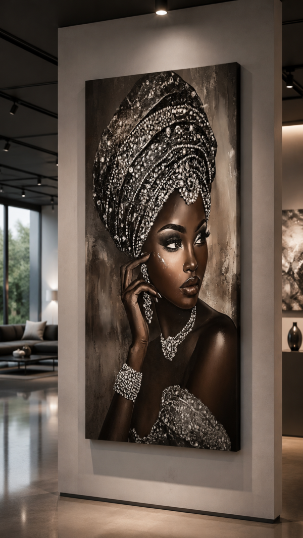 6AA45711-84E8-41B4-9550-9815F35AD830 Art mural 1 pièce – Femme Africaine Élégante | Décoration Murale en Métal | Tableau Vertical Moderne | 60 × 120 cm | Rithdecor