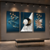 Ensemble de 3 Tableaux Muraux Abstraits de Luxe – Art Géométrique Bleu Marine et Marbre – Canvas sur Toile – 50 × 70 cm