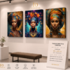 Ensemble de 3 Tableaux Africains Modernes – Art Mural sur Toile (Canvas) – Décoration Murale Colorée – 45 × 60 cm chacun