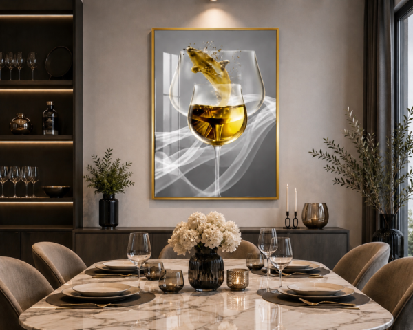 Art Mural Moderne en Cristal Porcelaine – Verres Élégants | Cadre Noir et Doré | 50 × 70 cm