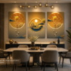 Ensemble de 3 Tableaux Décoratifs Modernes – Paysage Doré avec Cerfs | Cadre Canva | 50 × 70 cm | Art Mural Élégant – RithDecor