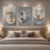 Ensemble de 3 Tableaux Décoratifs Floraux Modernes – Canvas sur Toile – Art Mural Contemporain – 50 × 70 cm – Tons Gris, Blanc et Or