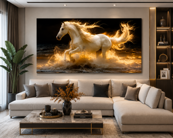 Art mural Cheval Blanc – Tableau sur Toile (Canvas) | Décoration Murale Moderne | Cadre Toile | 60 × 120cm | Rithdecor